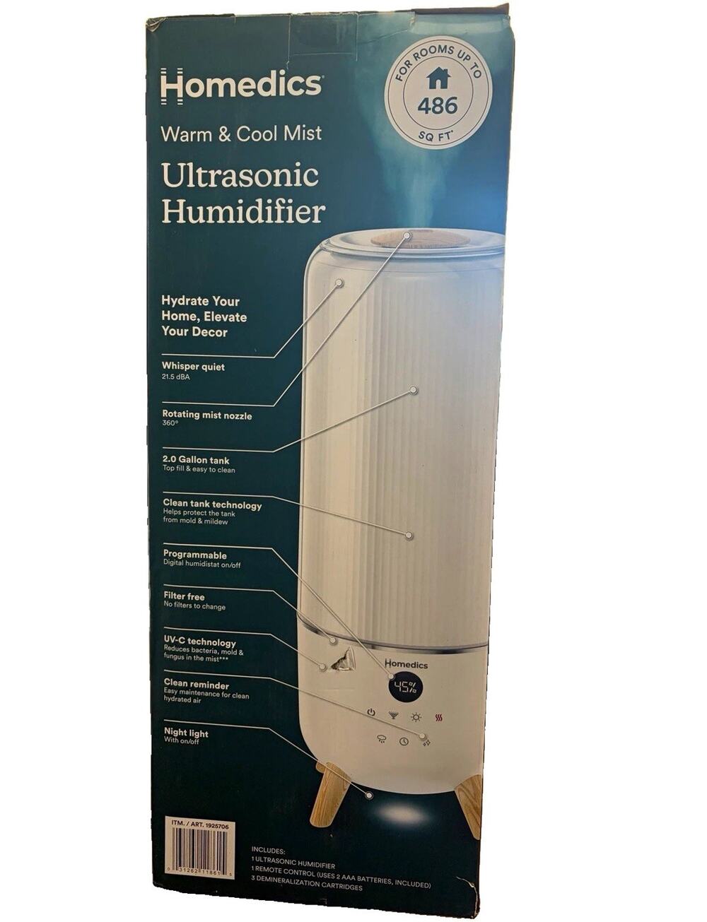 HoMedics Breathe Better Ultrasonic Humidifier Warm/Cool Mist UV-C 2.0 Gal 486